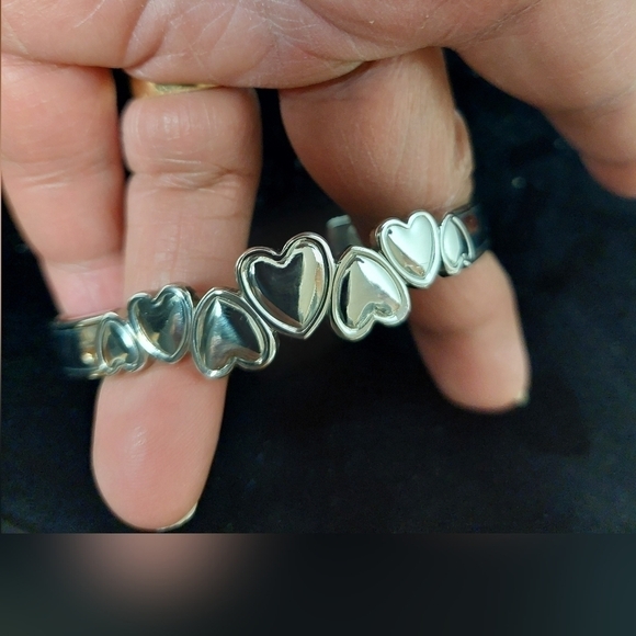 Silver-tone Hearts Magnetic Therapy Cuff Bracelet - Picture 5 of 7